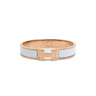 HERMÈS WHITE ENAMEL NARROW CLIC CLAC H BRACELET PM 